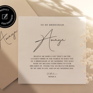 Tarjeta de agradecimiento personalizada para mi dama de honor en el día de mi boda Tarjeta de agradecimiento para la dama de honor en el día de la boda Tarjeta personalizada de boda minimalista