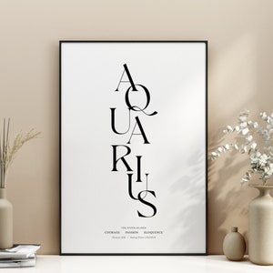 Aquarius Star Sign, Instant Download Print, Simple Print, Aquarius Gift, Zodiac Printable, Gift for her, Astrology Digital Download, A3