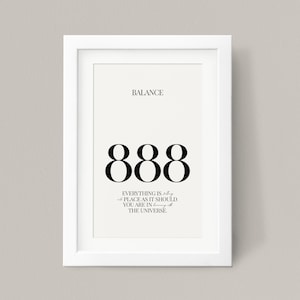 888 Angel Number - Balans, Digitale Download, Angel Number Poster, Spirituele Poster, Esthetische kamer decor, afdrukbare kunst aan de muur, A4