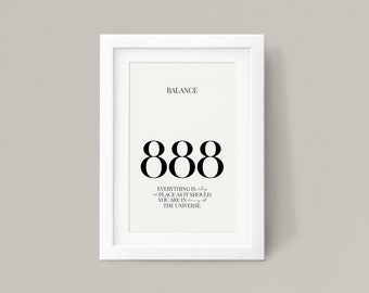 888 Angel Number - Balance, Digital Download, Angel Number Poster, Spiritual Poster, Aesthetic room decor, printable wall art, A4