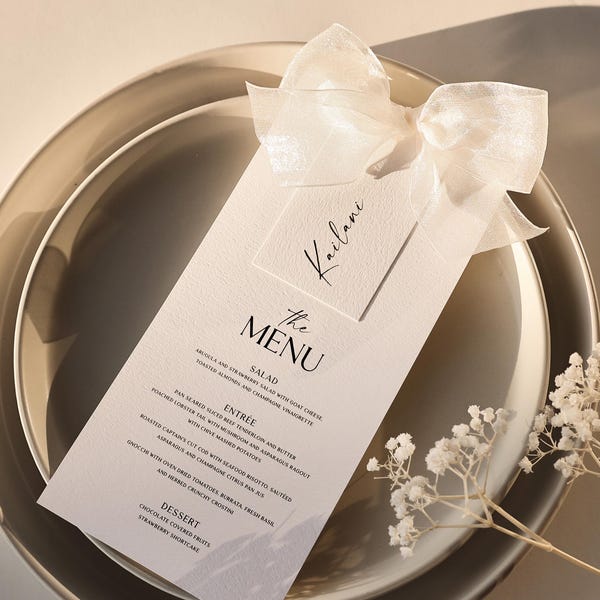 Wedding Menu Cards Place Settings Bundle Digital Template Minimalist Table Setting Wedding Name Placement Card for Table Editable