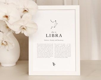 Signature Libra Star Sign Instant Download Print, Libra Gift, Zodiac Printable, Astrology Digital Download, A4, A3