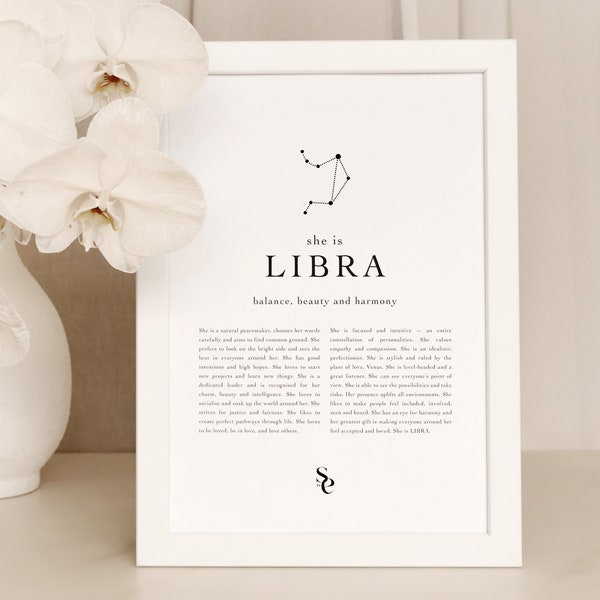 Signature Libra Star Sign Instant Download Print, Libra Gift, Zodiac Printable, Astrology Digital Download, A4, A3