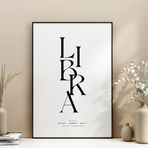 LIBRA Star Sign, Instant Download Print, Simple Print, Libra Gift, Zodiac Printable, Gift for her, Astrology Digital Download, A3