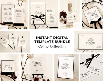 Paquete de descarga digital de la colección Celine Plantillas de papelería para bodas y decoración para eventos Paquete de plantillas para bodas con un elegante diseño de inspiración francesa