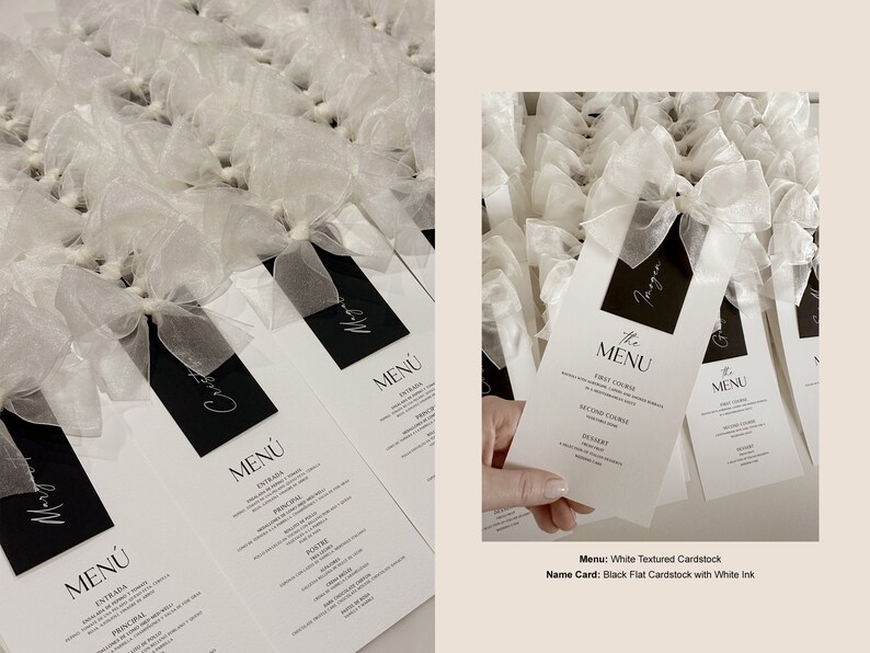 Minimal Printed Wedding Menu and Name Card for Event Nora Customizable ...