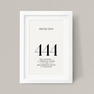 444 Angel Number - Bescherming, Digitale Download, Angel Number Poster, Spirituele Poster, Esthetische Kamer Decor, Afdrukbare Kunst aan de Muur, A4
