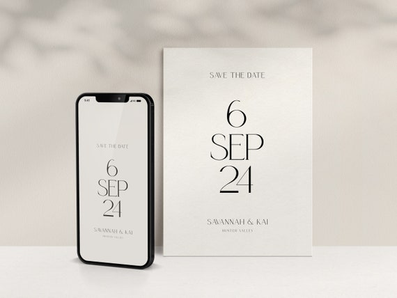 Save The Date Printable Template, Electronic Template Bundle, Minimal Save the Date, Wedding Stationary, Editable evite, 5x7, DESI