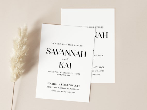 Minimal Wedding Invite,Print Template, Minimalist Wedding Invite, Modern Invite, Simple Editable Invite Template, KHYA, 5x7
