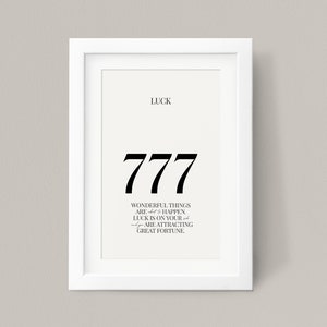 777 Engel Zahl - Glück, Digitaler Download, Engel Zahlen Poster, spirituelles Poster, ästhetisches Raumdekor, druckbare Wandkunst, A4