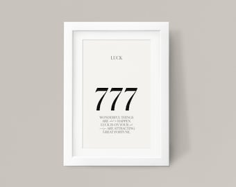 777 Angel Number -Luck, Digital Download, Angel Number Poster, Spiritual Poster, Aesthetic room decor, printable wall art, A4