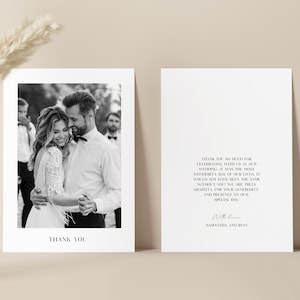 Hochzeit Dankeskarte Druckvorlage -Front & Back Design, Hochzeit Briefpapier, Minimal Dankeskarte Vorlage, Foto Dankeschön Karte, KHYA