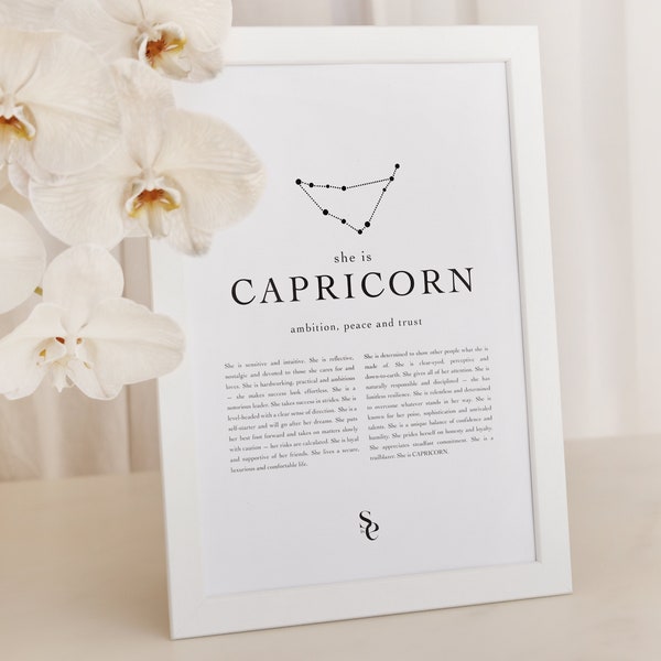 Signature Capricorn Star Sign Instant Download Print, Zodiac Printable, Capricorn Gift, Astrology Digital Download, A4, A3