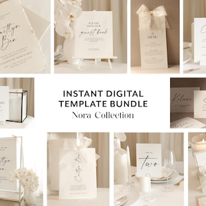 Paquete de plantillas para bodas Plantilla para imprimir Plantilla de invitación editable simple Menú de bodas Guardar la fecha Papelería para bodas DESCARGA INMEDIATA, Nora