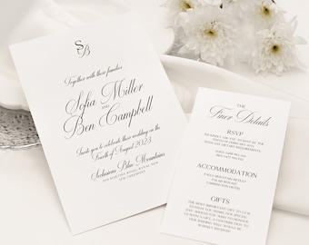 Wedding Invitation Set Digital Invite & Finer Details Card Wedding Invite RSVP Card Wishing Well Card Editable Invite, Ethereal