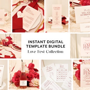 Love Fest Wedding Template Bundle, Wedding Bundle Kit Minimal Invite,Print TemplateNSTANT Download Galentine's Decor