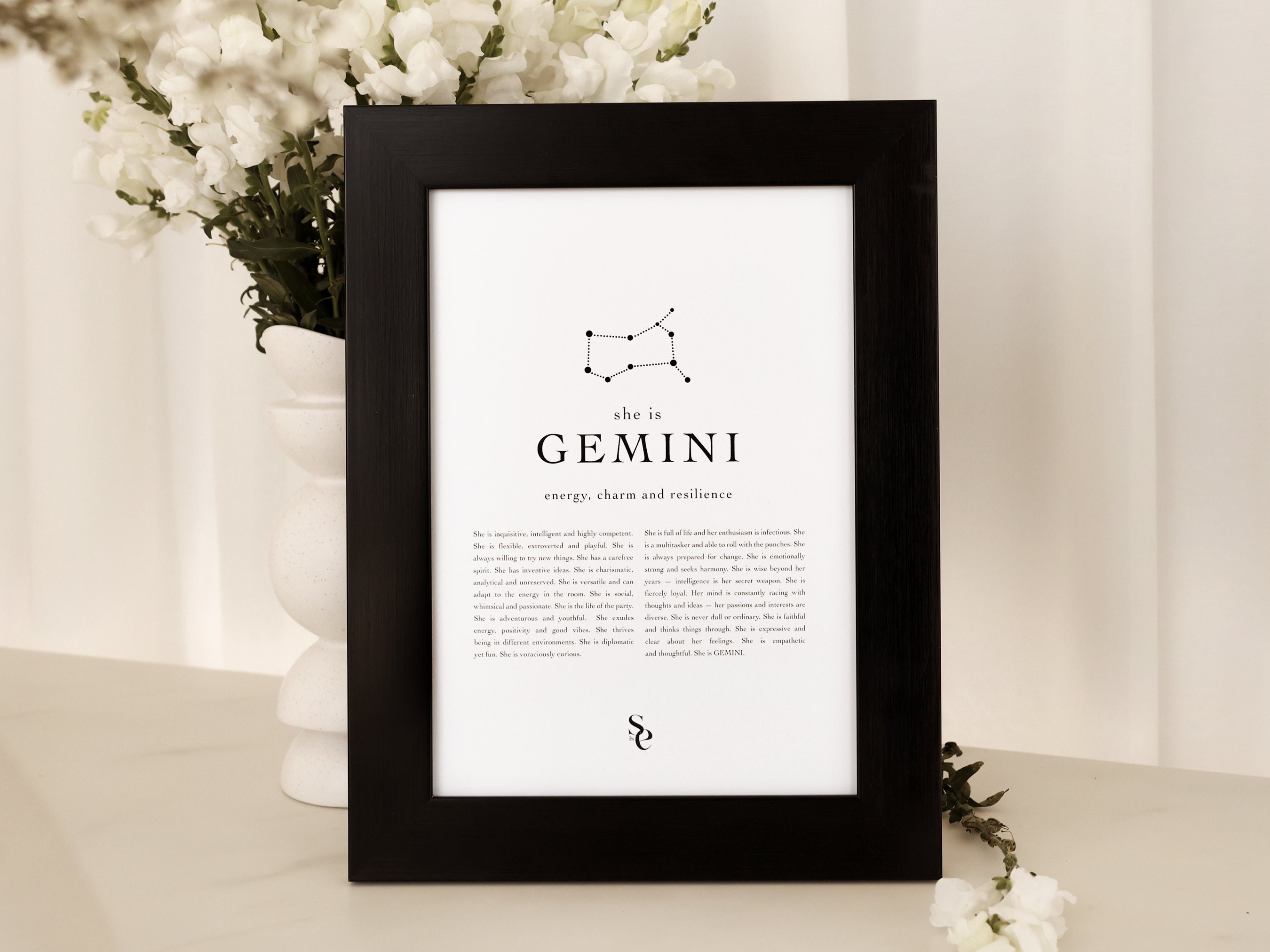 Signature Gemini Star Sign Instant Download Print, Gemini Gift, Zodiac Printable, Astrology Digital Download, A4, A3
