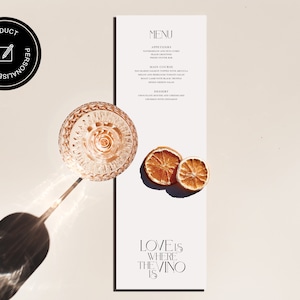 Vino Before Vows Menú A3 Mesa con temática de vino Tarjetas de menú Menú de boda impreso minimalista Menú de despedida de soltera Menú de reunión íntima
