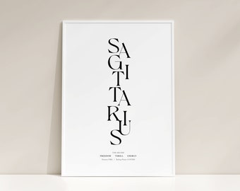 Sagittarius Star Sign, Instant Download Print, Simple Print, Sagittarius Gift, Zodiac Printable, Astrology Digital Download, A3