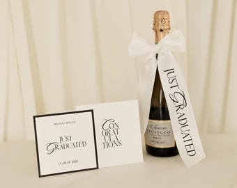 卒業祝いのワインボトルリボン＆カードセット | 卒業祝いのギフトアイデア サテンリボン + お祝いカード 卒業パーティーにすぐに使えるギフト