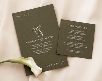 Minimal Wedding Invitation Template Set Feminine Design To Have & To Hold Garden Wedding Invitation Suite Wedding Logo Invite Bundle, Fleur