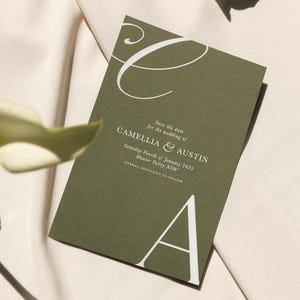 Elegante minimalistische Save the Date Einladung Hochzeit Save the Date Karte Moderne Typografie mit Initialen Hochzeitsansage Invite, Fleur