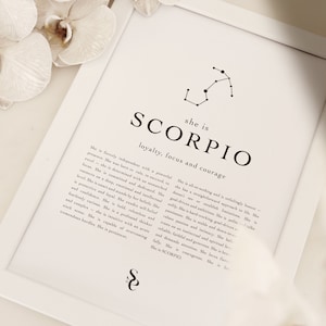 Skorpion Sternzeichen Sofort Download Print Wand Kunst Sternzeichen druckbare Einweihungsparty Geschenk Skorpion Wand Kunst Poster Astrologie digitaler Download A4 A3