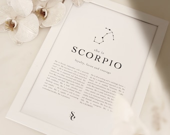 Scorpio Star Sign Instant Download Print Wall Art Zodiac Printable Housewarming Gift Scorpio Wall Art Print Astrology Digital Download A4 A3