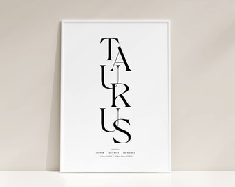 Taurus Star Sign Wall Art Print Taurus Zodiac Printable Download Print Taurus Gift For Her Taurus Print Astrology Digital Download
