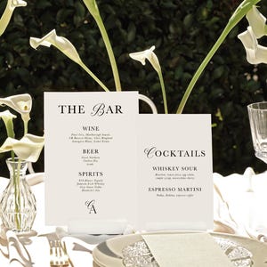 Bar Getränkekarte Hochzeit Digitale Vorlage Bar & Cocktailkarte Beschilderung Bundle Cocktail Hour Schild Personalisierte bearbeitbare Vorlage Events, Fleur