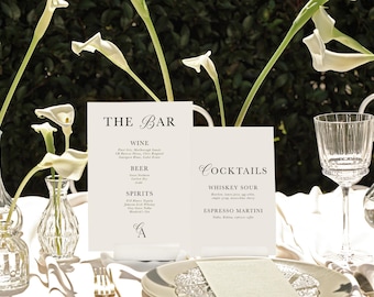 Bar Drinks Menu Wedding Digital Template Bar & Cocktail Menu Signage Bundle Cocktail Hour Sign Personalised Editable Template Events, Fleur