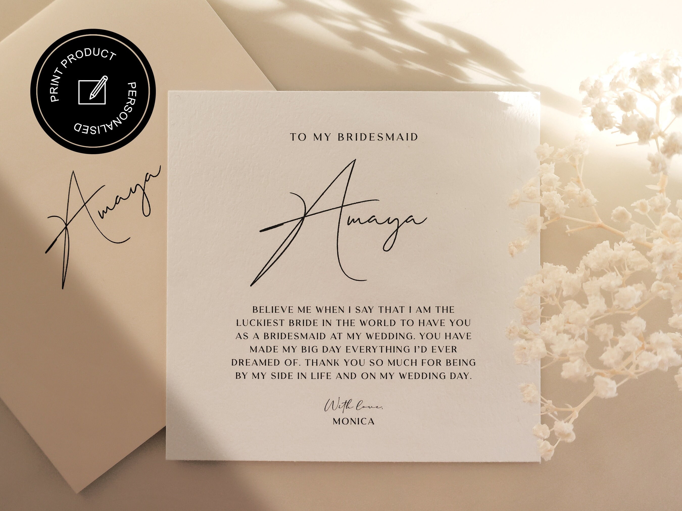 Custom to My Bridesmaid Thank You Card on My Wedding Day Maid of  