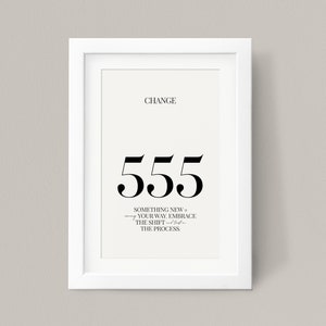 555 Angel Number -Change, Digitale Download, Angel Number Poster, Spirituele Poster, Esthetische kamer decor, afdrukbare kunst aan de muur, A4