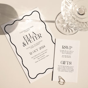 Welle Hochzeitseinladung + Antwortkarte Set - Elegantes Design, vollständig anpassbar - Trendy Briefpapier Set Hochzeit einladen, Evite