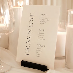Hochzeit Getränke Menü Vorlage Minimale Getränke Bündel Menü Moderne Drunk In Love Event Getränke Menü auf Bar Bearbeitbare Vorlage