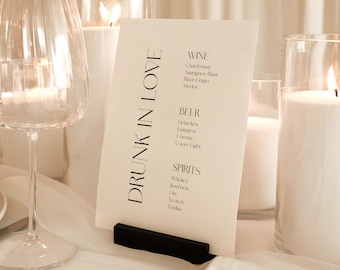 Wedding Drinks Menu Template Minimal Drinks Bundle Menu Modern Drunk In Love Event Drinks Menu to Place on Bar Editable Template