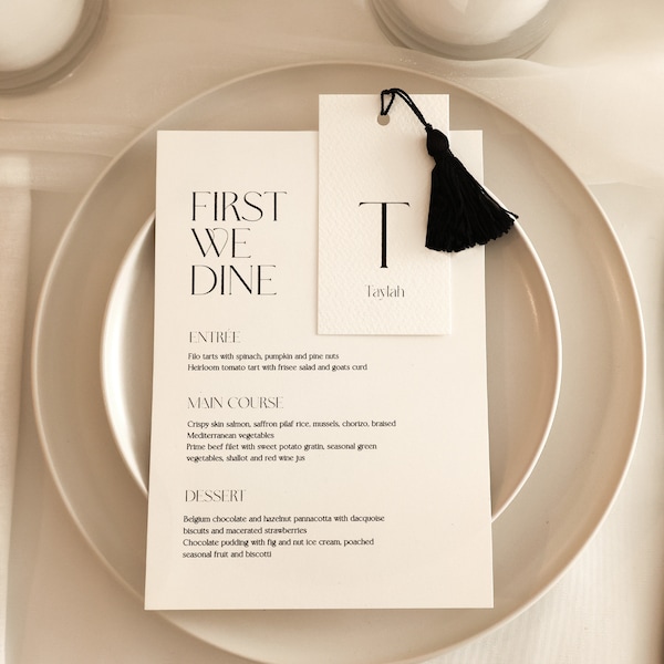 Wedding Bundle Menu and Name Card Digital Template Minimal Bundle Menu Template Wedding Simple Name Placement Card for Table