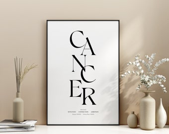 CANCER Star Sign, Instant Download Print, Simple Print, CANCER Gift, Zodiac Printable, Gift for her, Astrology Digital Download, A3