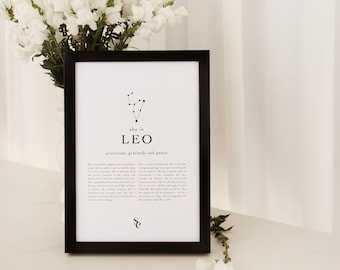Signature Leo Star Sign Instant Download Print, Zodiac Printable, Leo Gift, Astrology Digital Download, A4, A3