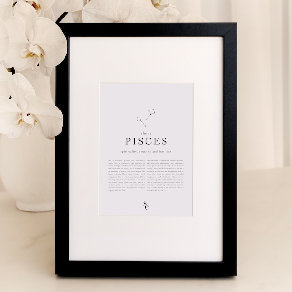 Pisces Star Sign Instant Download Print Pisces Gift Zodiac Printable Astrology Digital Download Gift Pisces Wall Art Digital