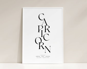 Capricorn Star Sign, Instant Download Print, Simple Print, Capricorn Gift, Zodiac Printable, Gift for her, Astrology Digital Download, A3