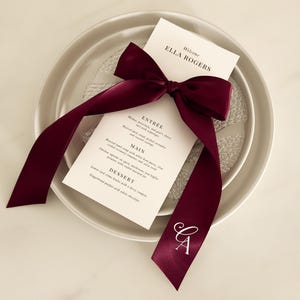 Fita de cetim personalizada com logotipo de casamento para menus de casamento, artigos de papelaria, lembrancinhas de noivado, fita com logotipo elegante impressa, decoração de mesa