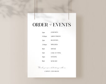 Wedding Sign Template, Order of Events, Minimal Wedding Sign, Elegant Events Sign, Stationary Wedding, A2 Size, Digital download