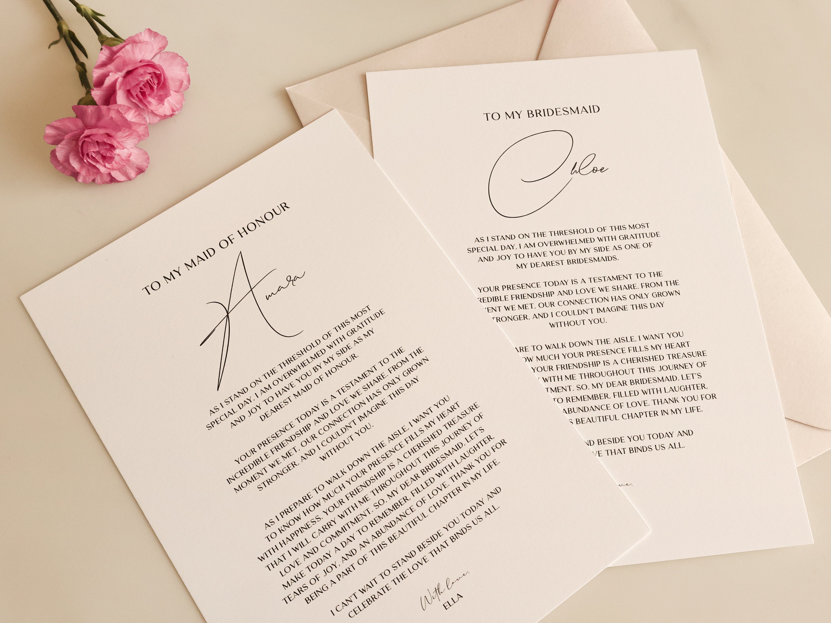 Custom to My Bridesmaid Thank You Card on My Wedding Day Maid of Honour  Thank You Card on Wedding Day Minimalist Wedding Personalised Card - Etsy  Denmark