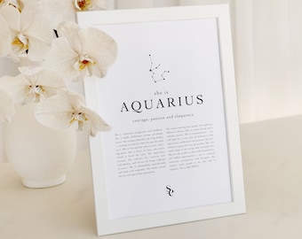 Aquarius Star Sign Instant Download Print Gift Aquarius Wall Print Zodiac Printable Astrology Digital Download Celestial Sign A4, A3