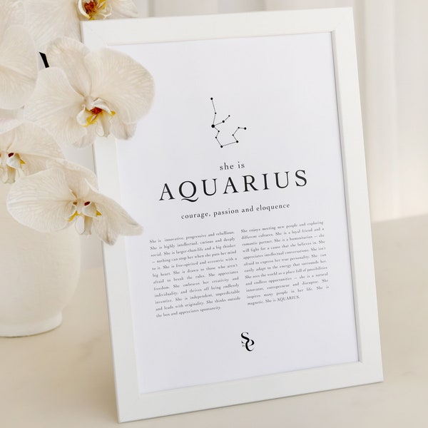 Aquarius Star Sign Instant Download Print Gift Aquarius Wall Print Zodiac Printable Astrology Digital Download Celestial Sign A4, A3