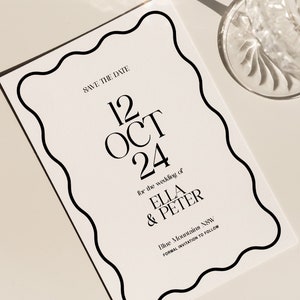 Welle Save the Date Digital Template Trending Hochzeit Briefpapier Anpassbare Minimal Hochzeit, digitaler Download, Wave Design, bearbeitbares Evite
