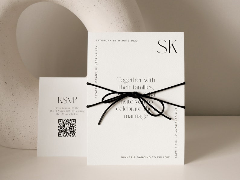 Wedding Invitation Template Print at Home Wedding Bundle Wedding Invite Minimal Wedding Invite RSVP Card with QR Code Simple Editable Invite image 9