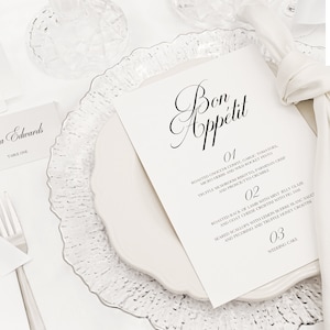 Menu weselne i składane wizytówki A5 Eleganckie i konfigurowalne, cyfrowe pobieranie Karta z miejscem na nazwisko DIY Dekoracja weselna Menu na imprezę, Ethereal
