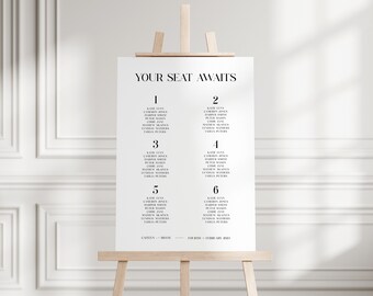 Wedding Seating Sign Template, Portrait & Landscape - Size A2, Editable Seating Plan Sign, Digital download, Minimal Wedding Sign
